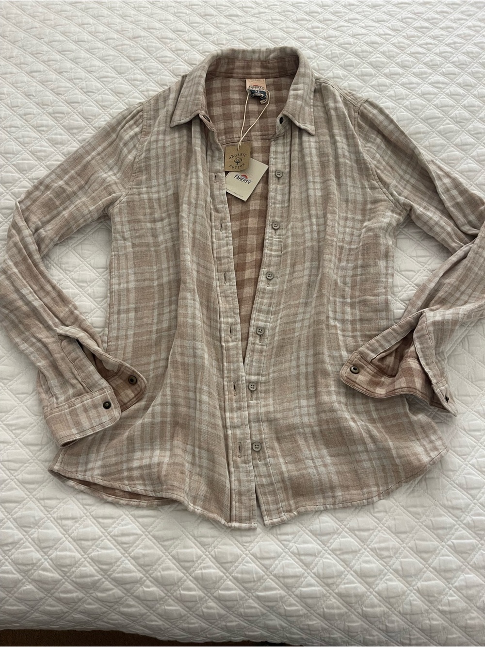 Faherty reversible Taupe and Cream Plaid Cotton Button-Up